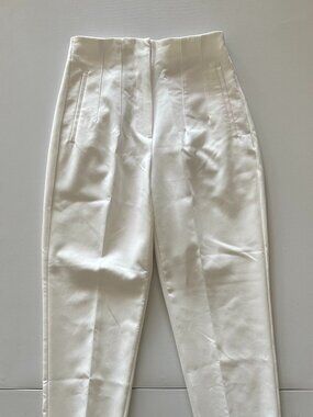 Zara Women's High Waisted White Dress Pant Trousers Pleated Polyester Size M